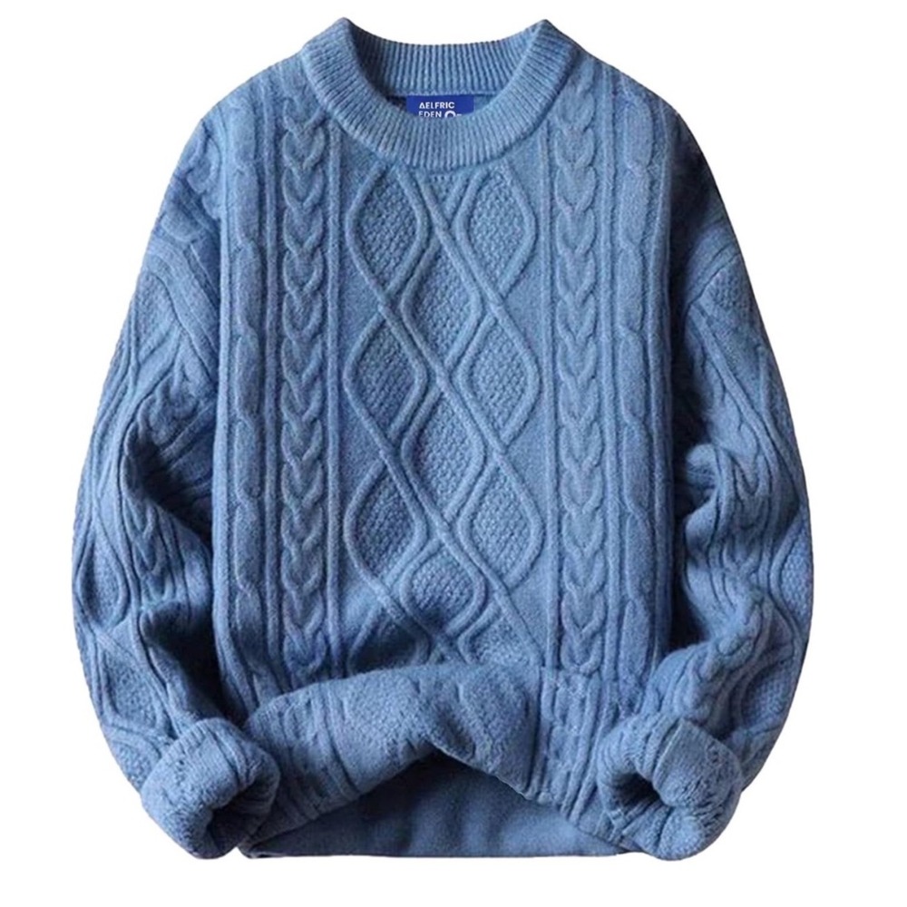 Aelfric Eden Cable Knit Sweater Blue Crew Neck Oversized Pullover Large